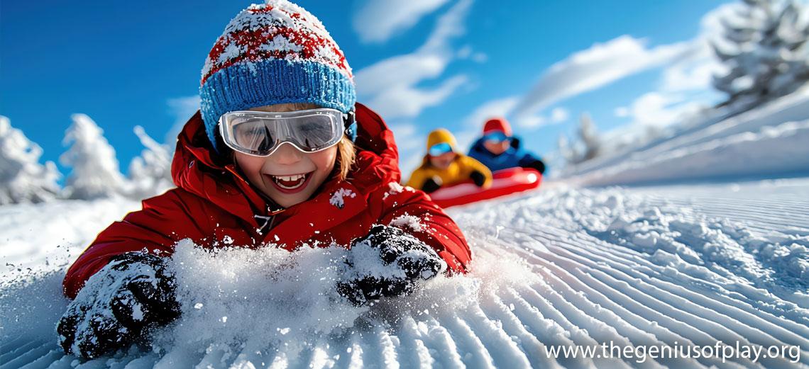 young girl playing outside covered in snowflakes